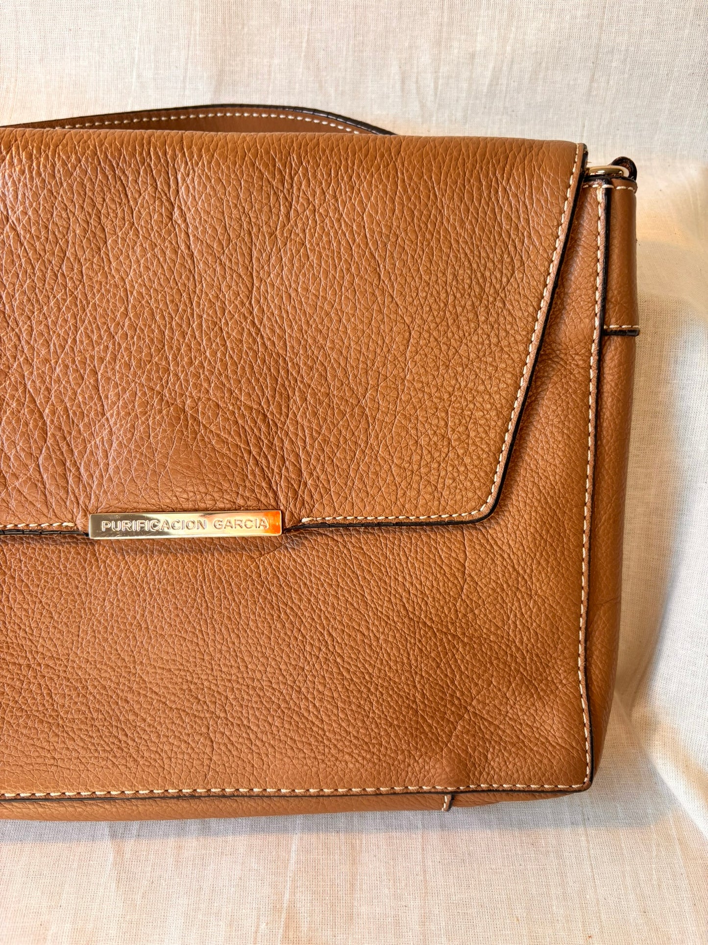 Vintage Purificación García Leather Shoulder Bag & Matching Wallet – Tan | Spanish Designer
