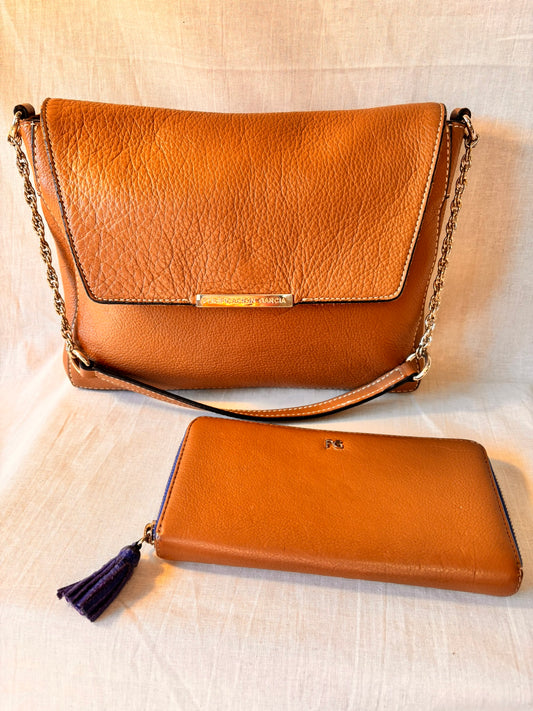 Vintage Purificación García Leather Shoulder Bag & Matching Wallet – Tan | Spanish Designer