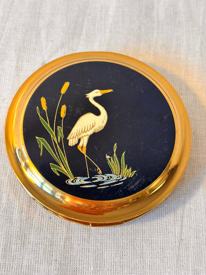 Vintage Crane Compact Mirror With Original Puff