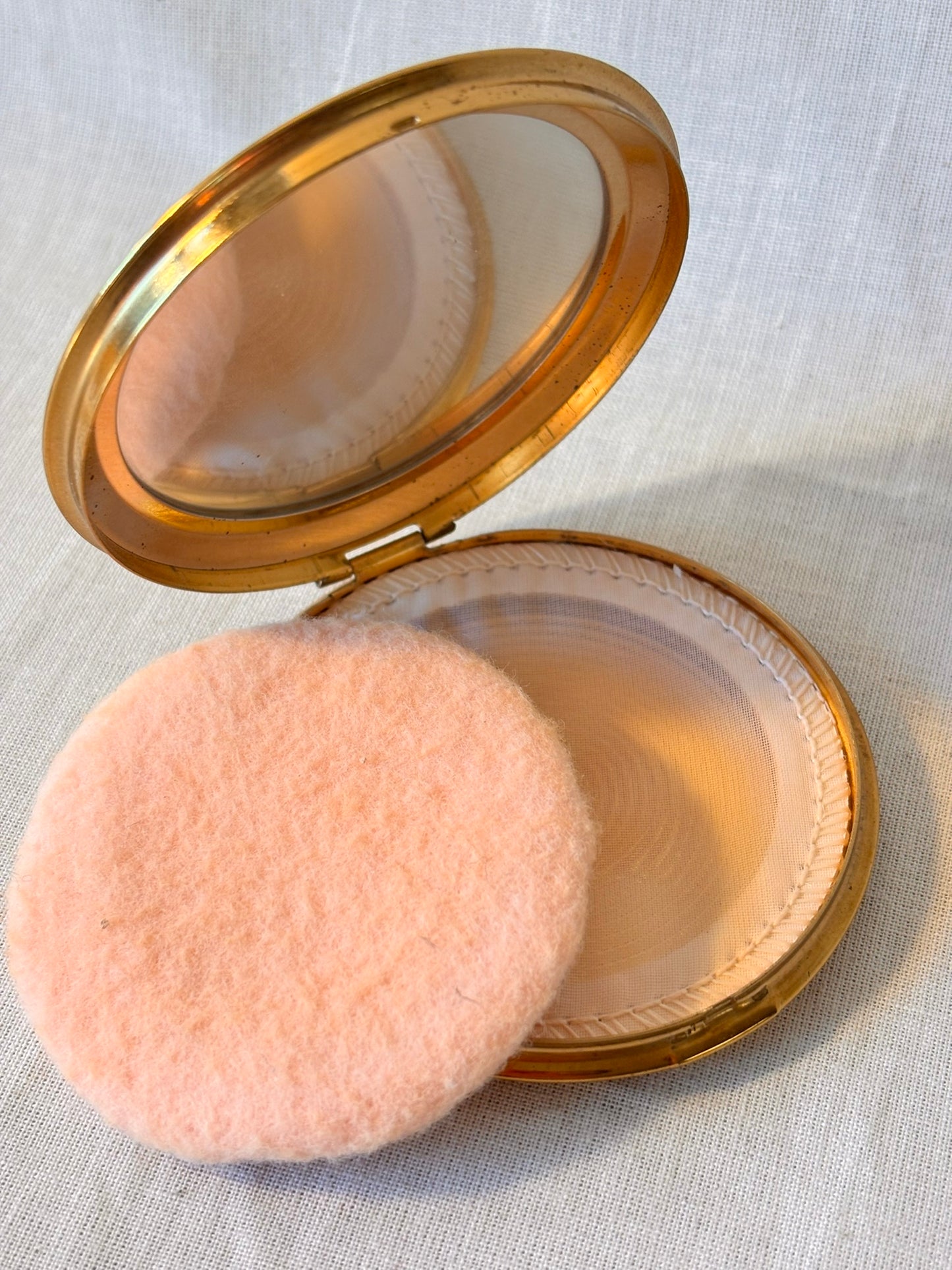 Vintage Crane Compact Mirror With Original Puff
