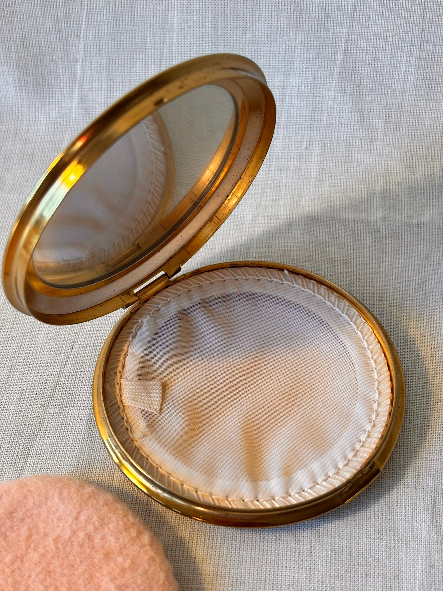 Vintage Crane Compact Mirror With Original Puff