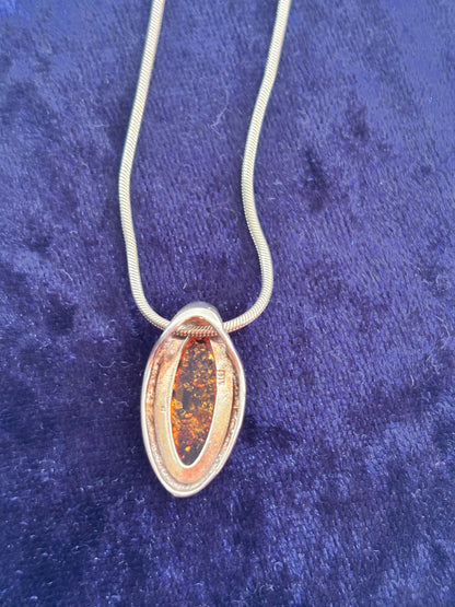 Droplet Baltic Amber Pendant Sterling Silver 925 Necklace