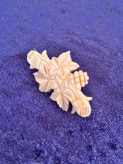 Vintage Carved Bone Brooch – Black Forest Style Leaf Pin