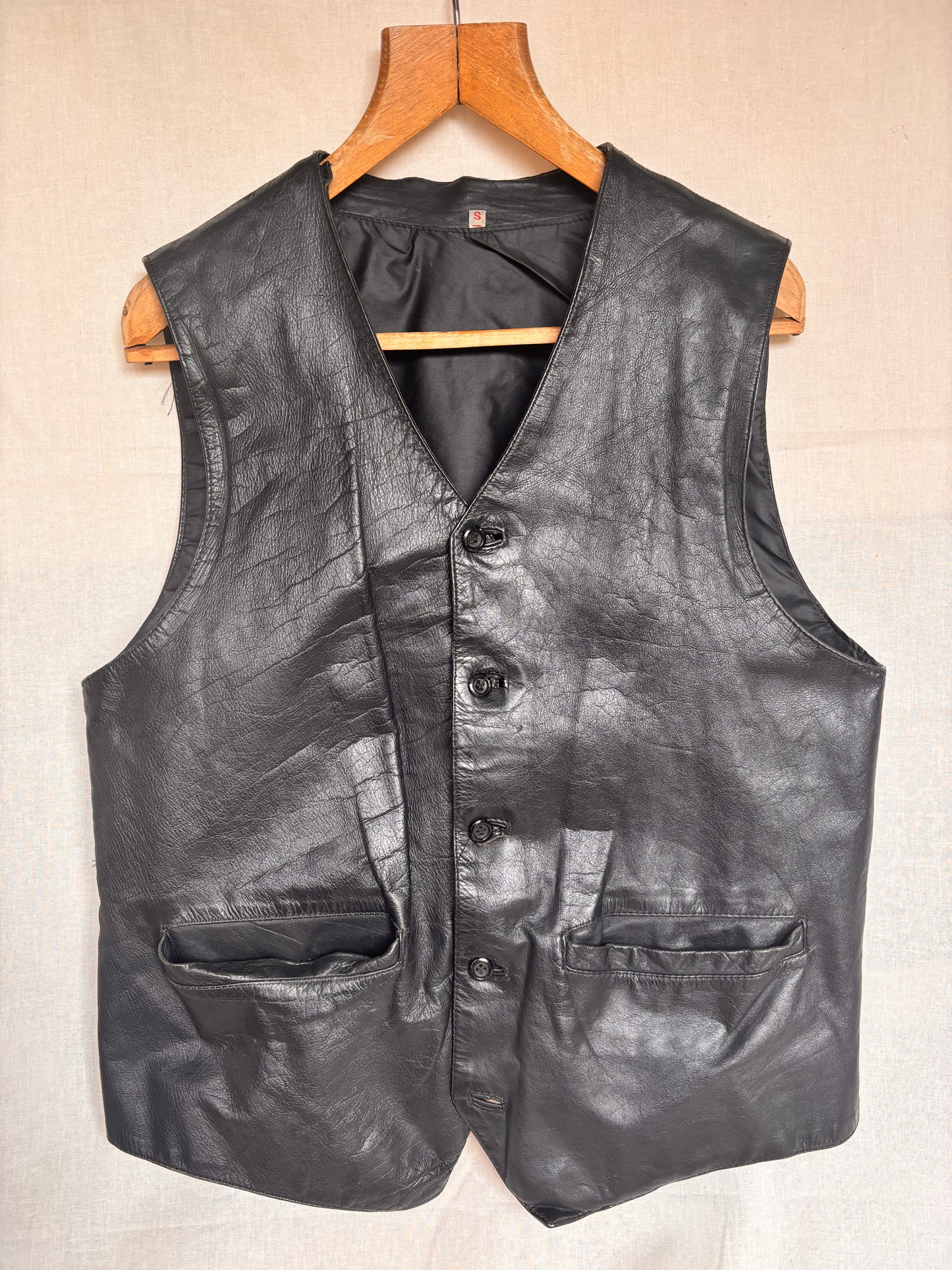 Vintage 1980s Black Leather Waistcoat Vest