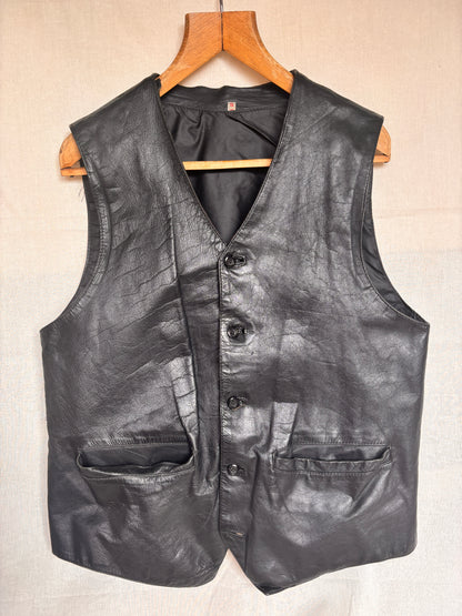 Vintage 1980s Black Leather Waistcoat Vest