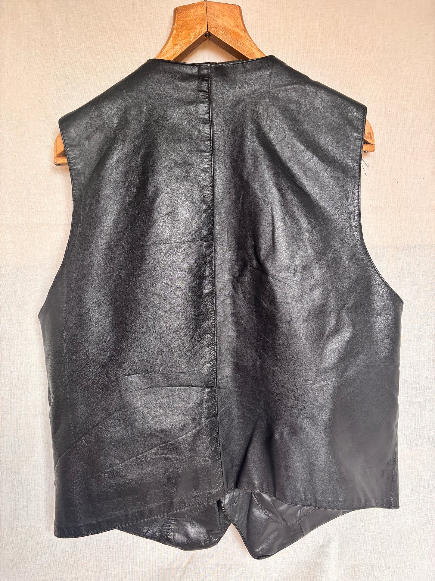 Vintage 1980s Black Leather Waistcoat Vest