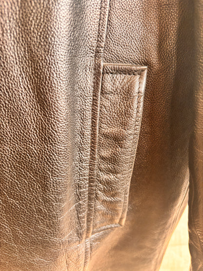 Vintage Black Leather Coat by Matinee – Minimal 90s Leather Jacket