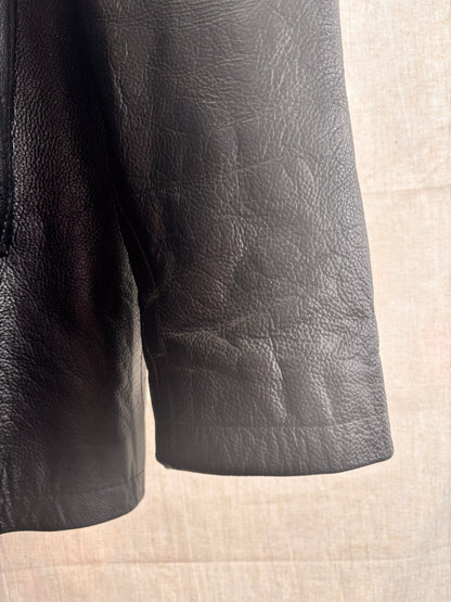 Vintage Black Leather Coat by Matinee – Minimal 90s Leather Jacket