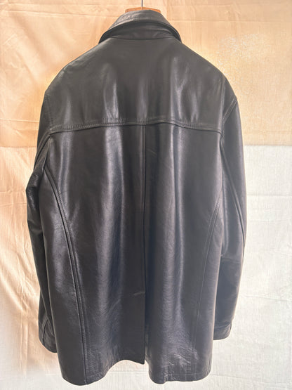 Vintage Black Leather Coat by Matinee – Minimal 90s Leather Jacket