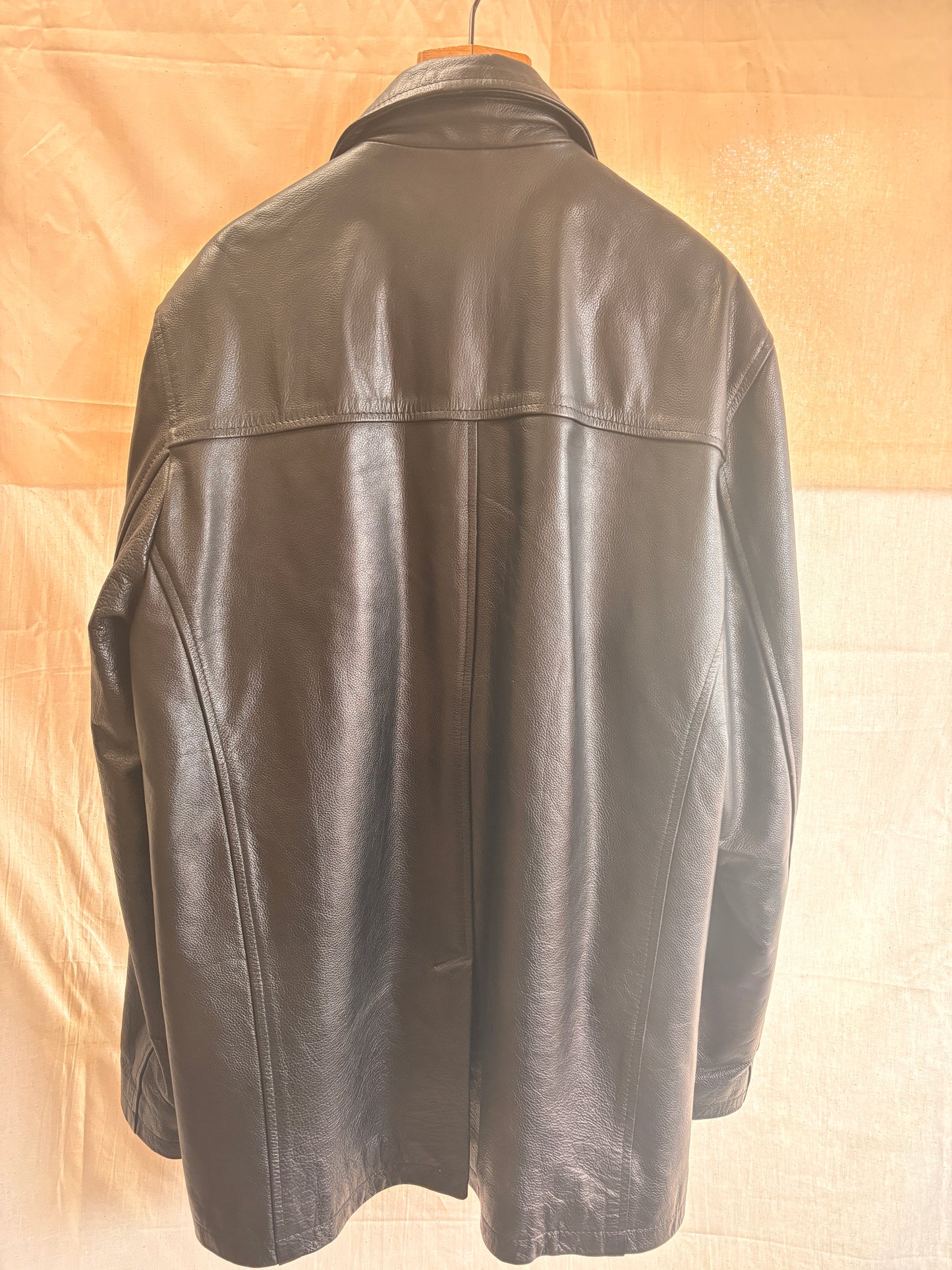 Vintage Black Leather Coat by Matinee – Minimal 90s Leather Jacket