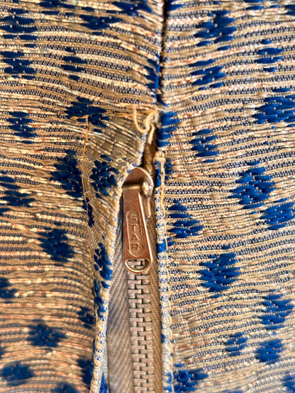 1960s Blue & Silver Lamé Cocktail Dress with Bow Detail