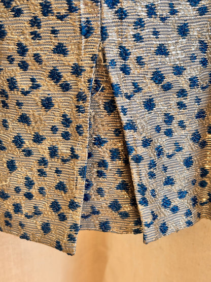 1960s Blue & Silver Lamé Cocktail Dress with Bow Detail