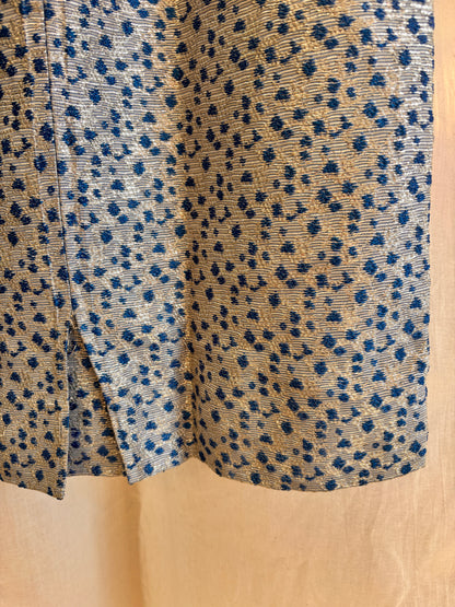 1960s Blue & Silver Lamé Cocktail Dress with Bow Detail