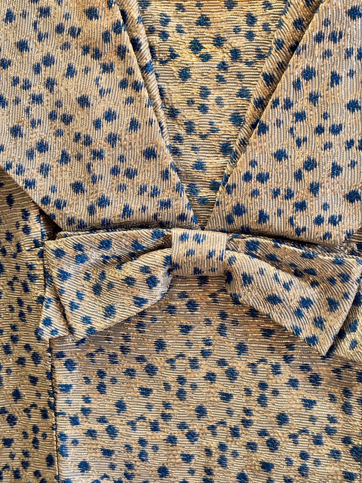 1960s Blue & Silver Lamé Cocktail Dress with Bow Detail