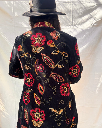 Vintage Black Velvet Embroidered Boho Coat
