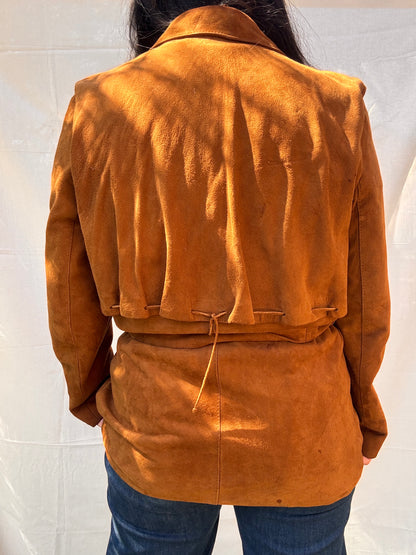Vintage 1970s Western Suede Jacket Belted Tan Leather Coat