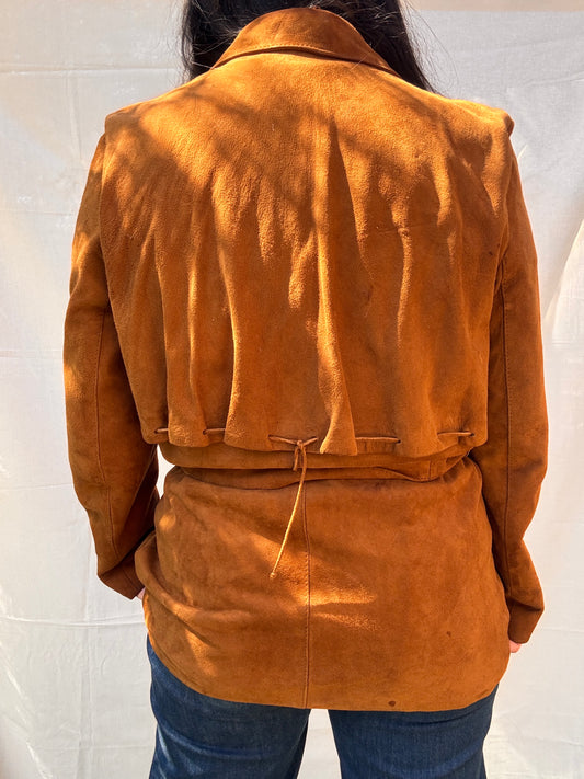 Vintage 1970s Western Suede Jacket Belted Tan Leather Coat