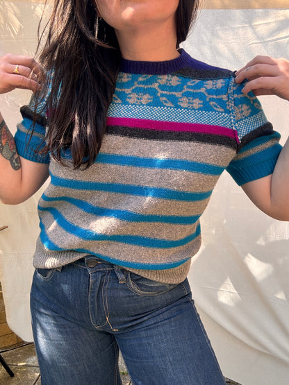 Sonia Rykiel Short Sleeved Blue Striped Knit
