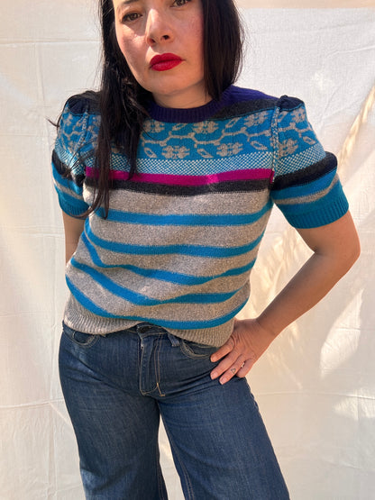 Sonia Rykiel Short Sleeved Blue Striped Knit