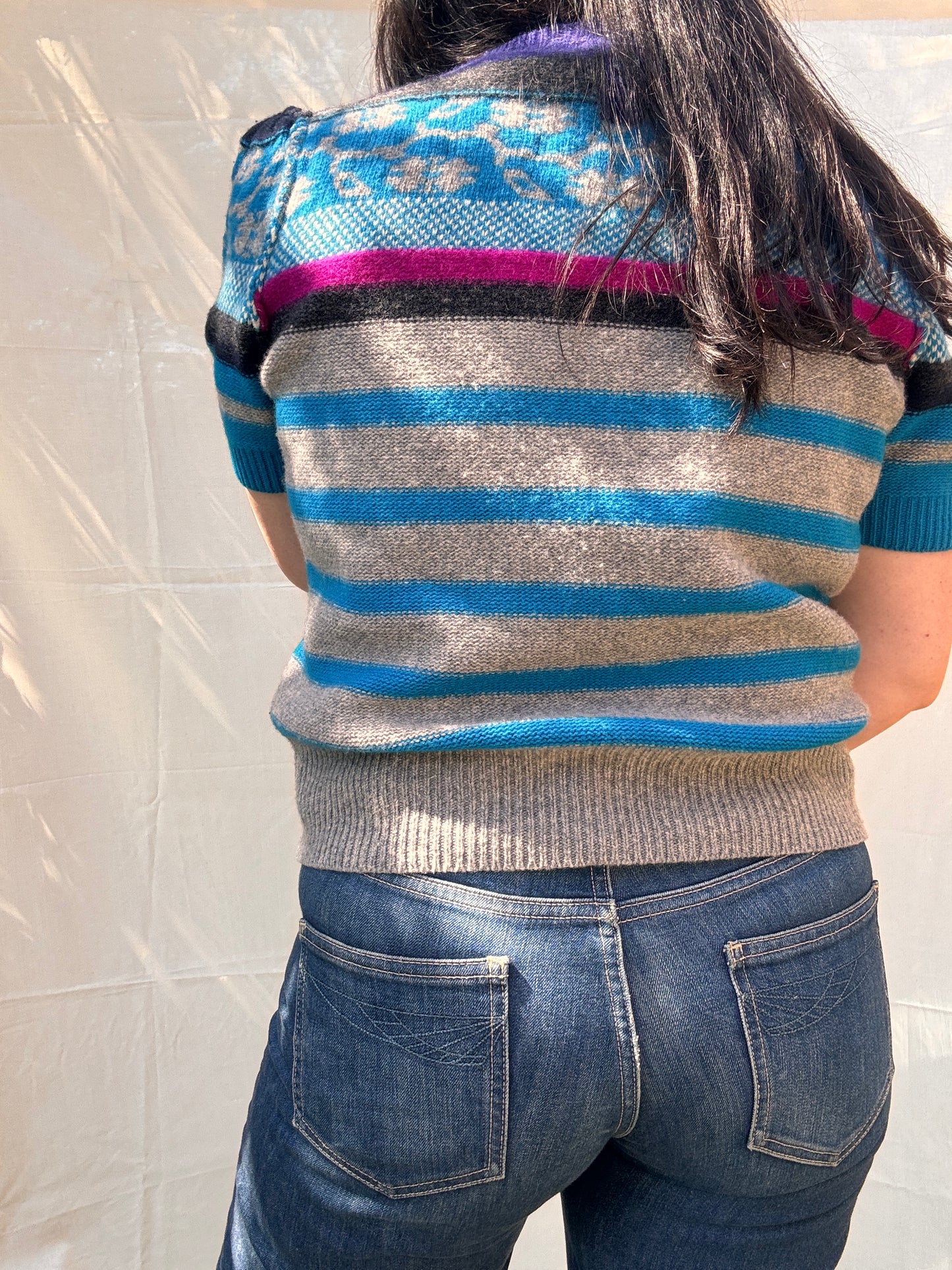 Sonia Rykiel Short Sleeved Blue Striped Knit