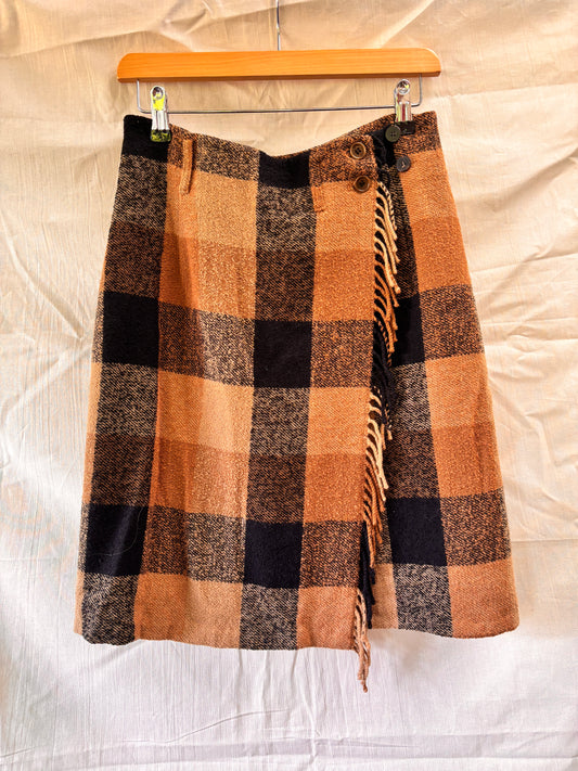 Mulberry England Heritage Wool Check Wrap Skirt