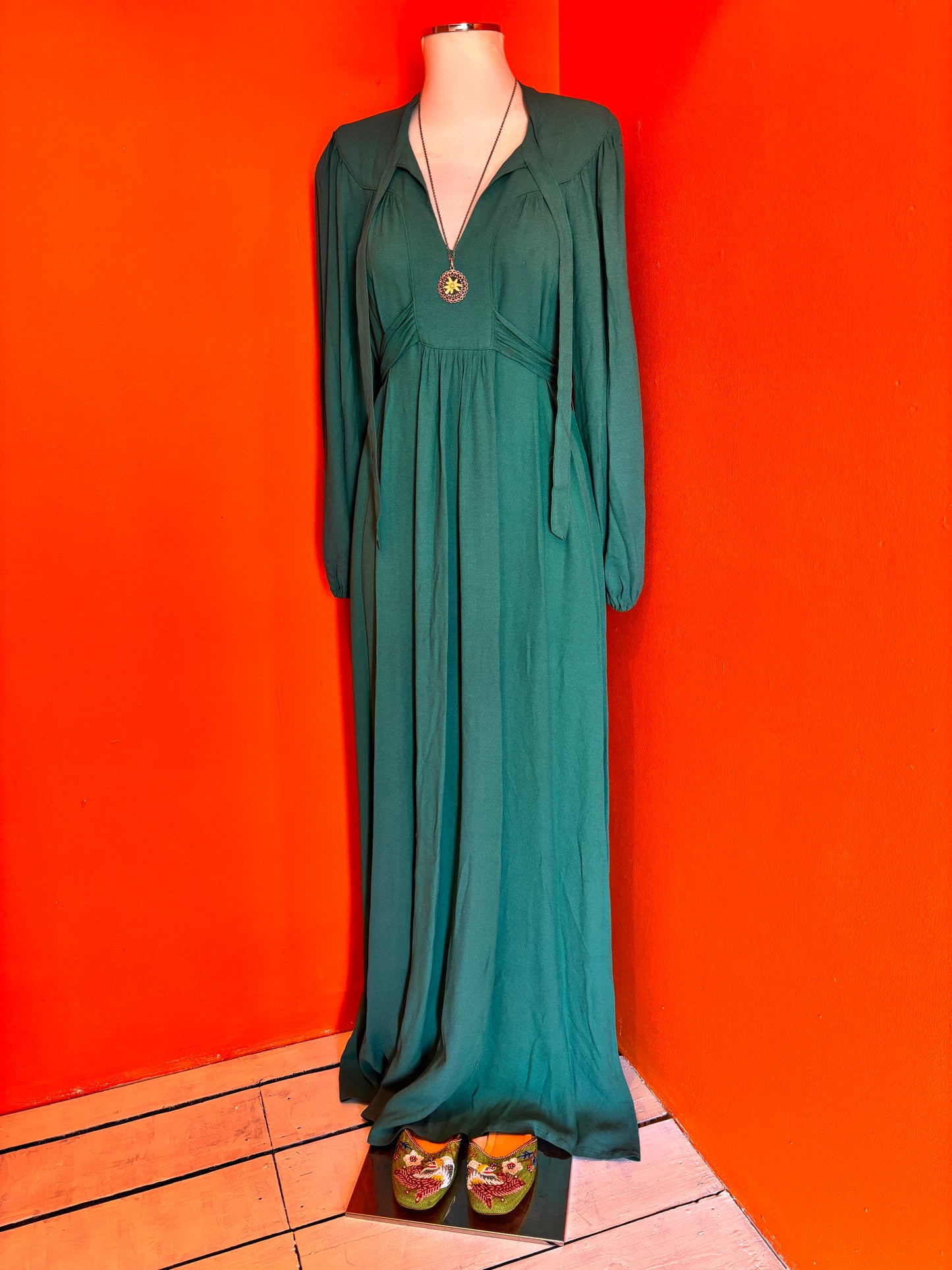 Ossie Clark Green Crepe Maxi Dress