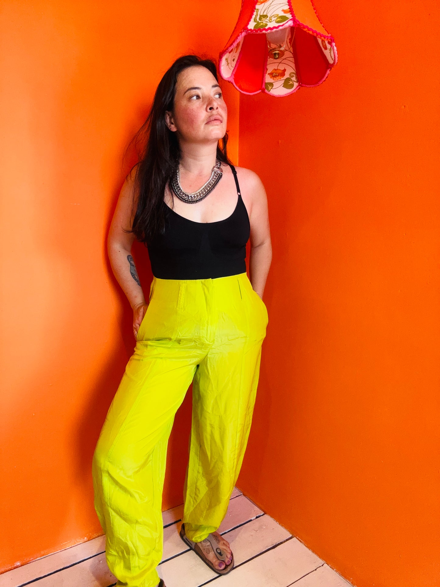 Emporio Armani Lime Green Cocoon Silk Trousers