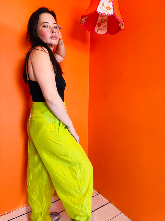 Emporio Armani Lime Green Cocoon Silk Trousers