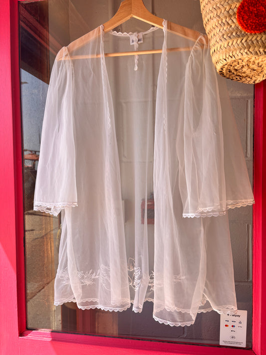 One-of-a-kind Vintage Sheer Bed Jacket with Embroidered Swans