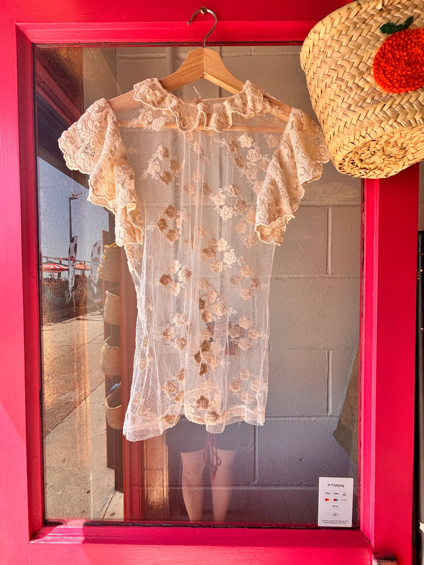1990s Sheer Floral Embroidered Mesh Top | Romantic Lace Ruffle Blouse