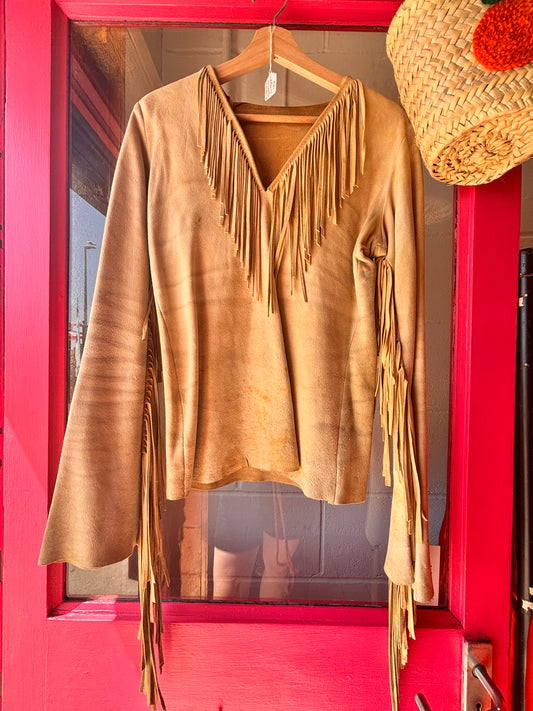 Vintage 1970s Handmade Fringed Chamois Leather Top