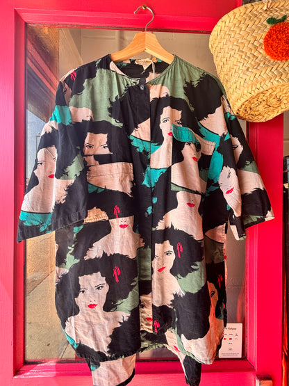 Vintage Italian Face Print Art Blouse | Atelier di Maria Teresa