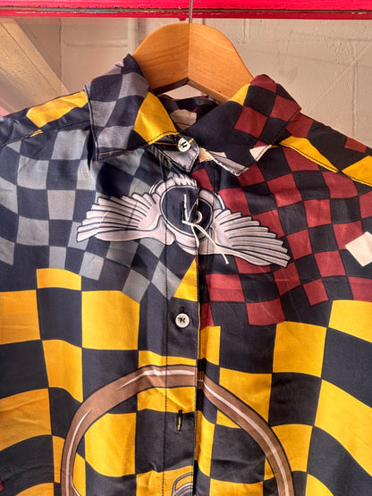 Vintage Mulberry Silk Motorsport Print Shirt