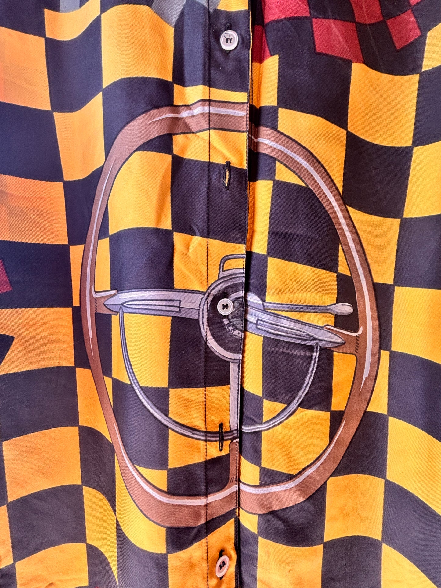 Vintage Mulberry Silk Motorsport Print Shirt
