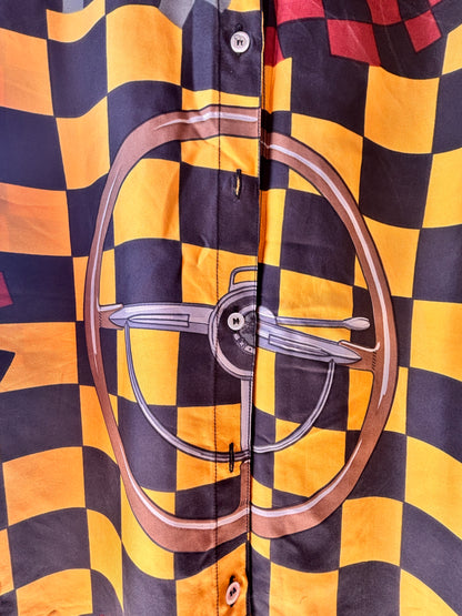 Vintage Mulberry Silk Motorsport Print Shirt