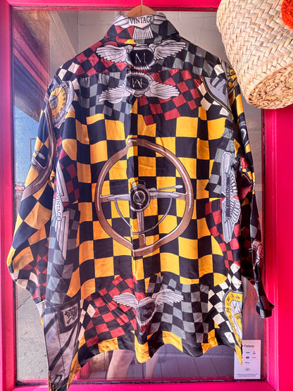 Vintage Mulberry Silk Motorsport Print Shirt