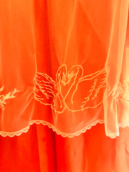 One-of-a-kind Vintage Sheer Bed Jacket with Embroidered Swans