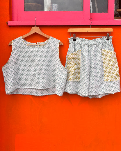 I'd [re]Wear That - Upcycled Blue Floral Cotton Two Piece Set