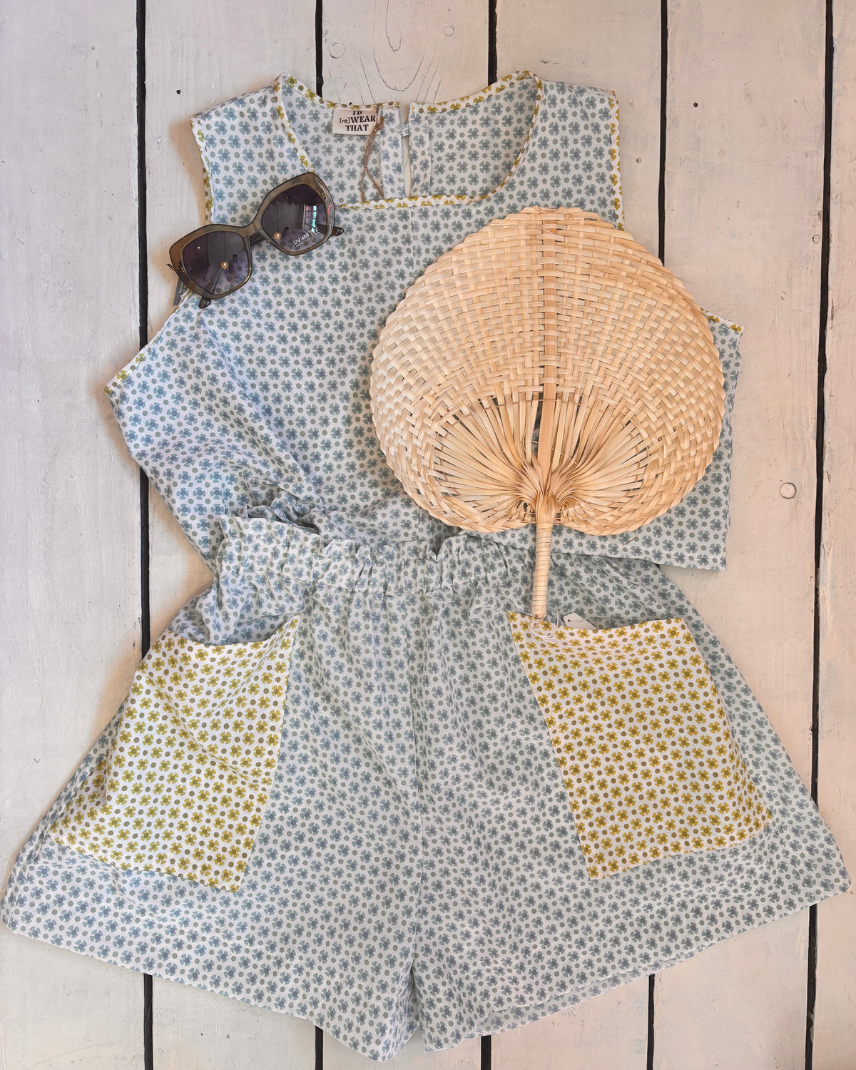I'd [re]Wear That - Upcycled Blue Floral Cotton Two Piece Set