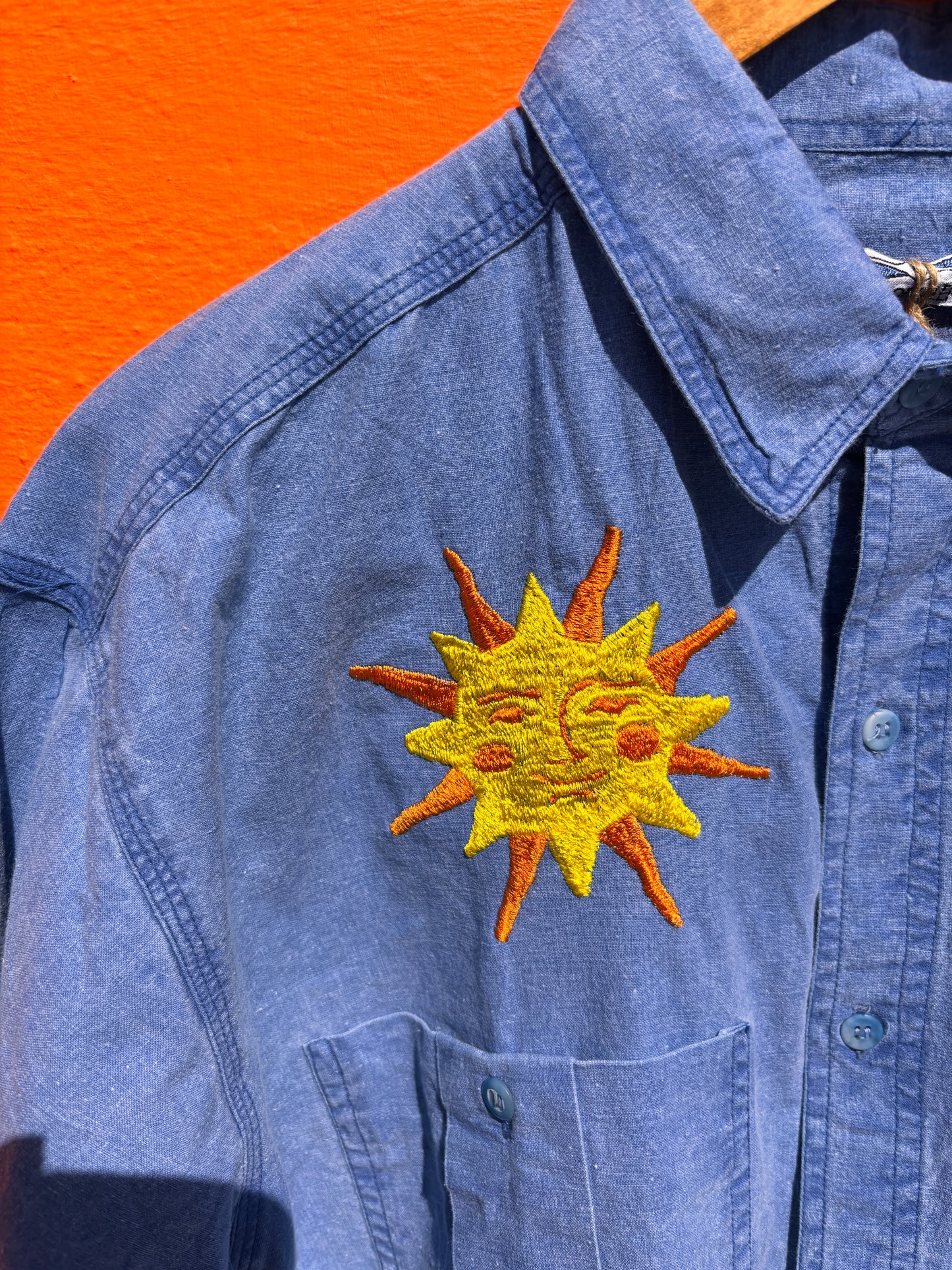 Hand Embroidered Sun & Moon Shirt | One-of-a-Kind Celestial Wearable Art