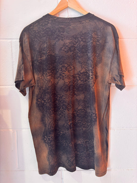 Hand Bleached Lace Print T-Shirt | One-of-a-Kind Upcycled Tee