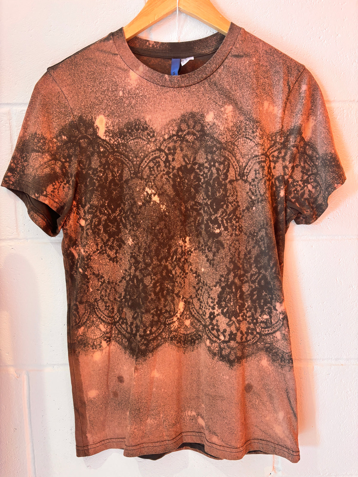 Hand Bleached Lace Print T-Shirt | Rust & Black