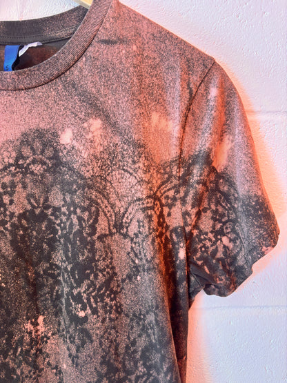Hand Bleached Lace Print T-Shirt | Rust & Black