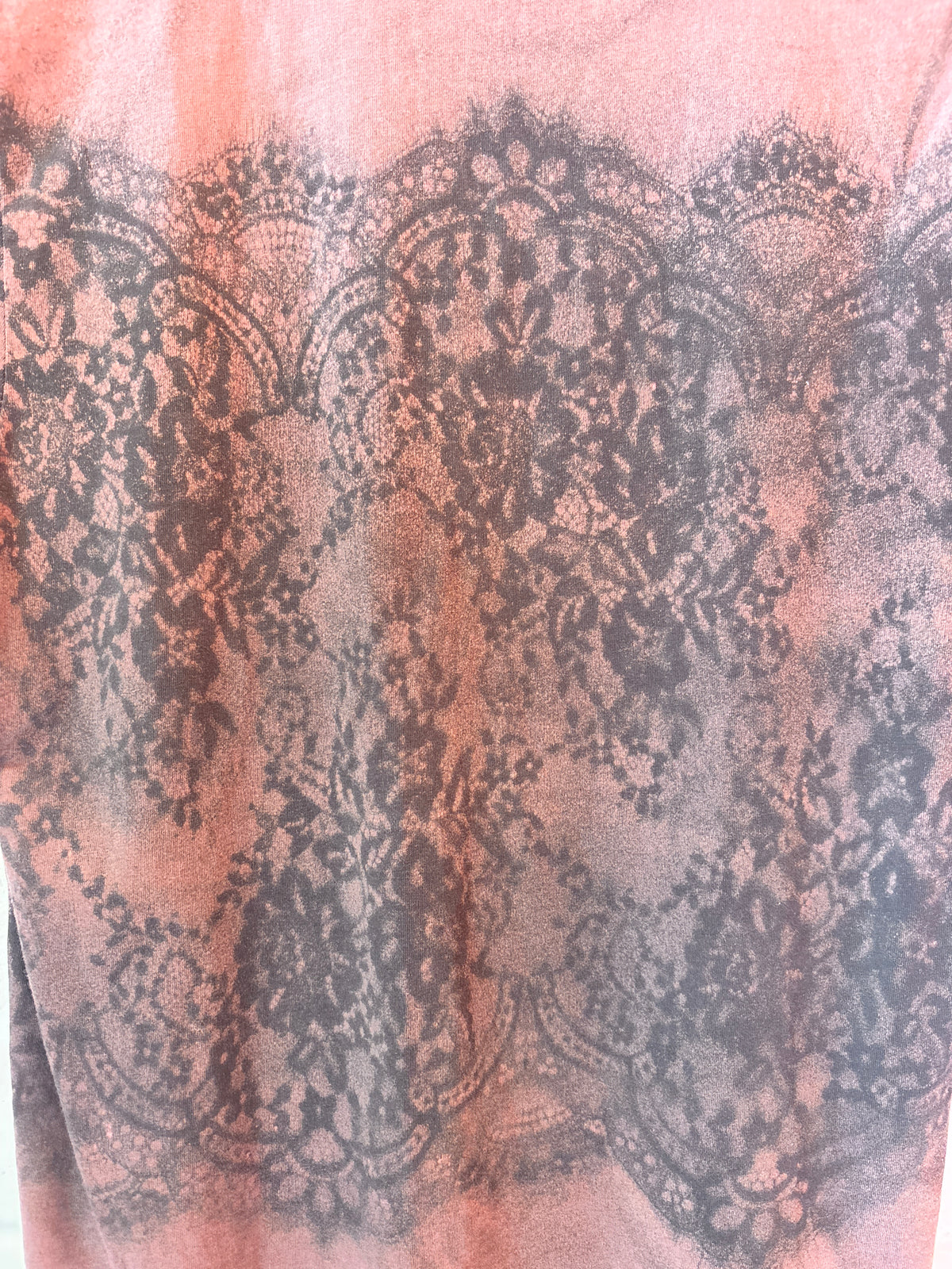 Hand Bleached Lace Print T-Shirt | Rust & Black
