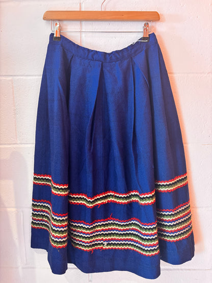 Vintage Blue Wool Folk Skirt | Ric Rac Trim