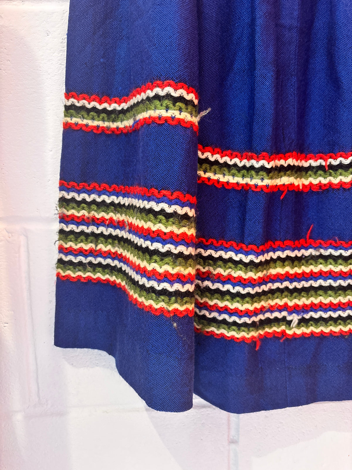 Vintage Blue Wool Folk Skirt | Ric Rac Trim