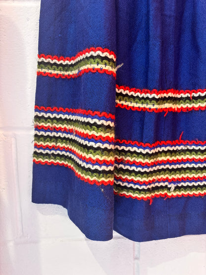 Vintage Blue Wool Folk Skirt | Ric Rac Trim