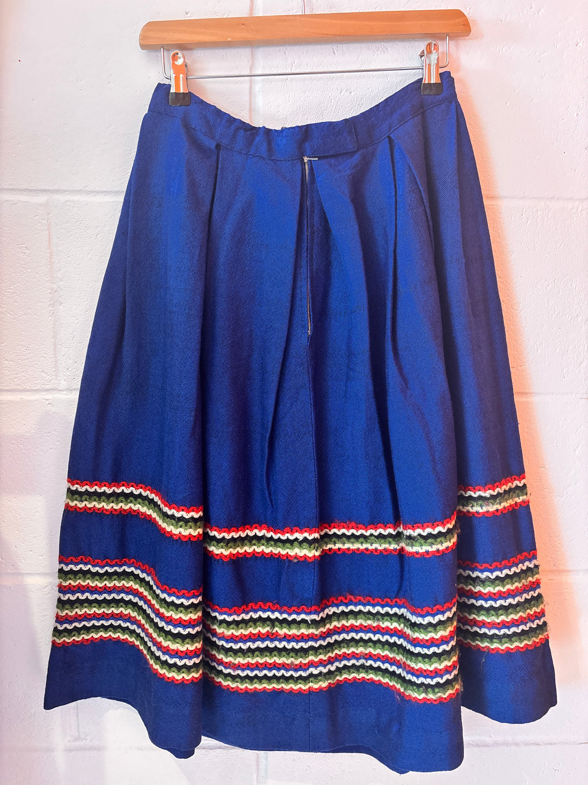 Vintage Blue Wool Folk Skirt | Ric Rac Trim