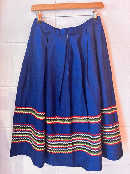 Vintage Blue Wool Folk Skirt | Ric Rac Trim