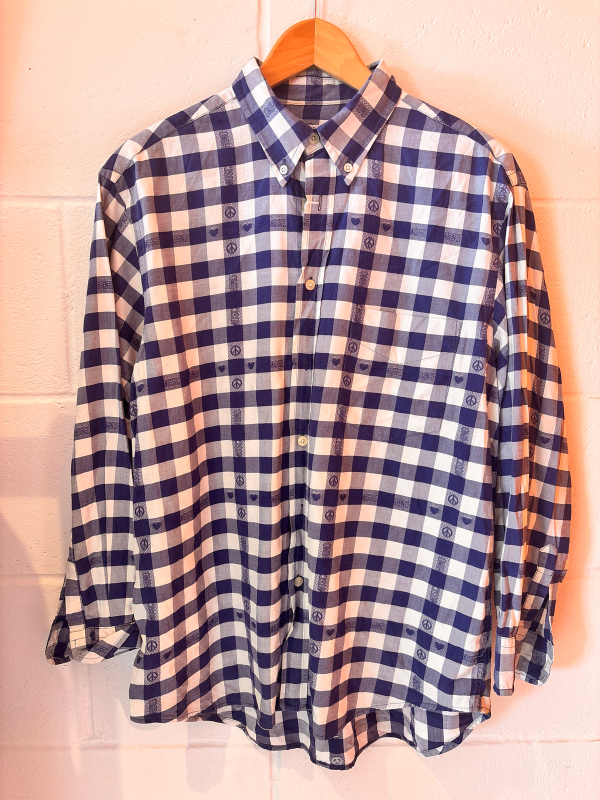 1990s Vintage Moschino Gingham Peace & Heart Shirt